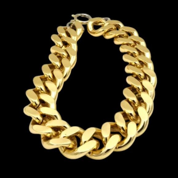 Vintage Erwin Pearl EP Chunky Cuban Link Choker Gold Tone - Picture 3 of 4